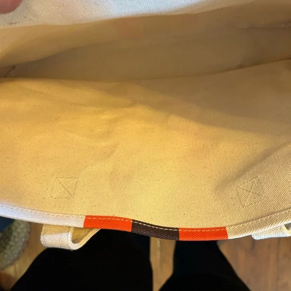 John Hardy Brown & Orange Striped Canvas Tote Bag NWOT - Picture 4 of 10